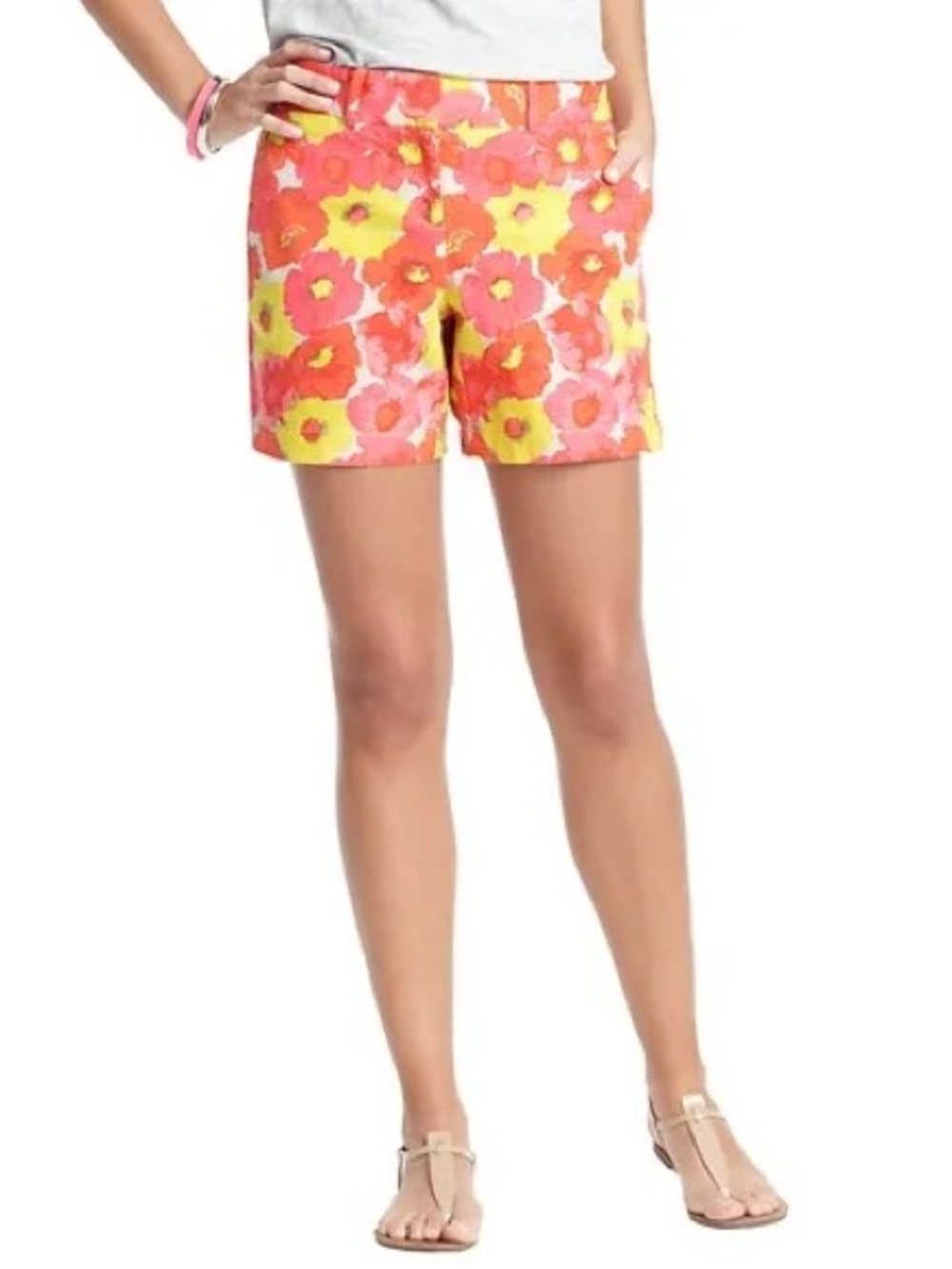 LOFT Linen Cotton Vibrant Colorful Coral and Yellow Floral Bermuda Shorts sz 10